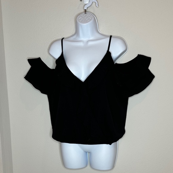 Moa Moa Tops - Moa Moa Black Off-Shoulder Ruffle Blouse